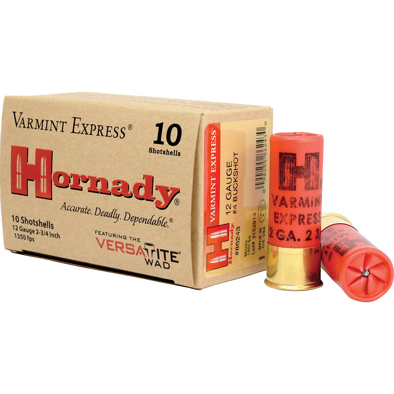 Hornady Varmint Express 12-Gauge 2-3/4 in 4 Buckshot Shotshells-10-Rounds