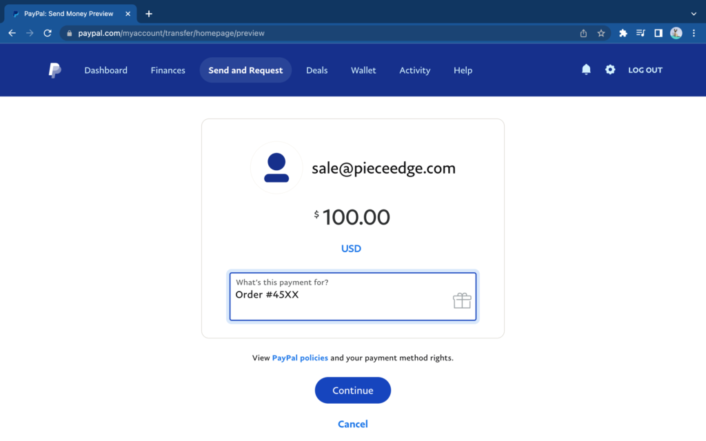 paypal pieceedge