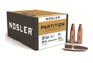 Nosler Partition Bullets 30 Caliber 308 Diameter 180 Grain Protected Point Box of 50