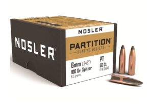 Nosler Partition Bullets 243 Caliber 6mm 243 Diameter 100 Grain Spitzer Box of 50