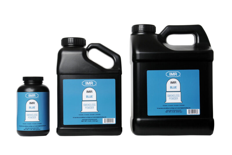 IMR Blue is one of a new IMR family of powders that have comparable burn speeds to competitor powders. This new IMR family uses new, modern technology to ensure the product is “green,” burns clean and, in most cases, results in more energy from each grain of powder. IMR powders are consistent in bulk densities from lot to lot, eliminating some of the variability inherent in other competitors. IMR Blue Smokeless Gun Powder