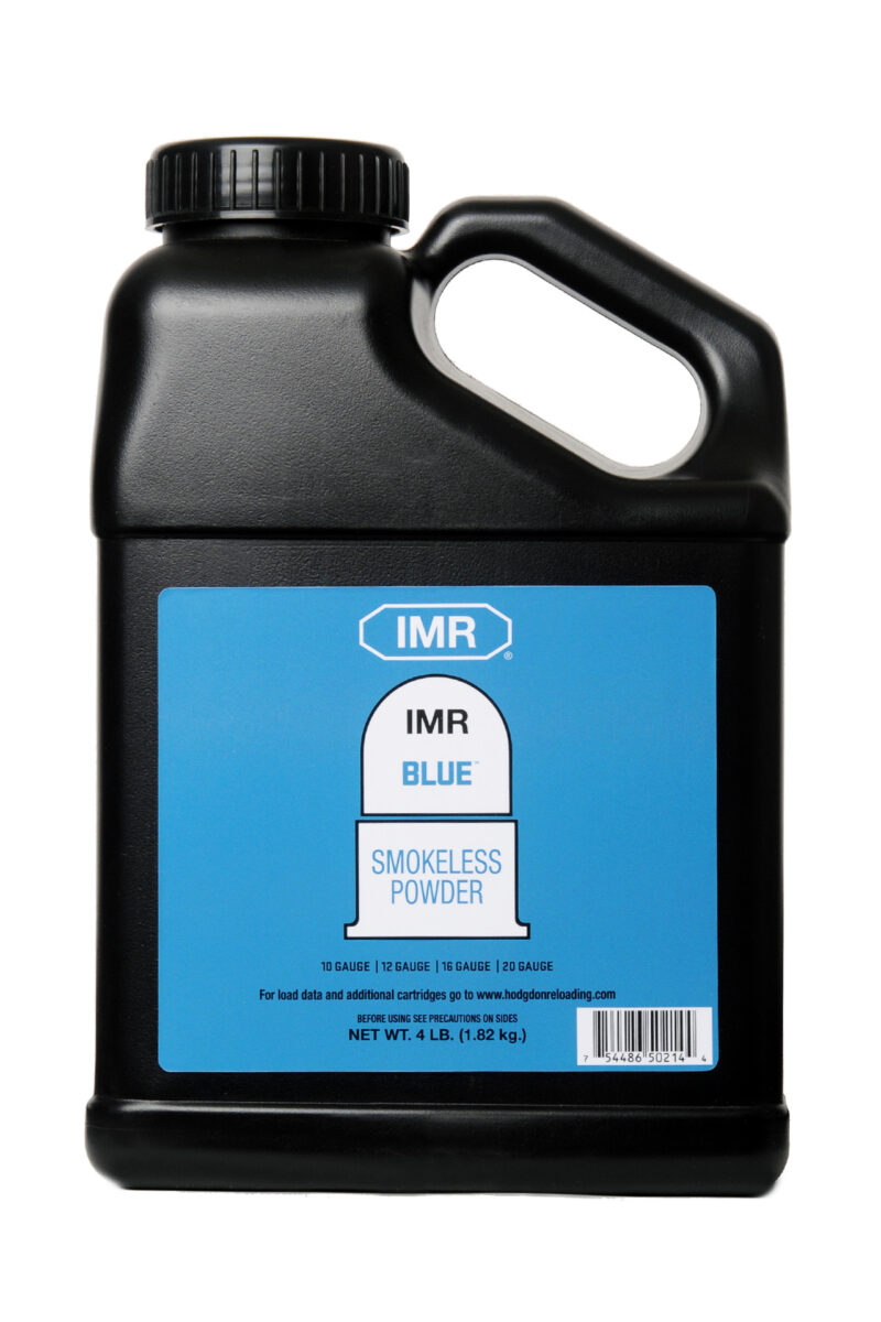 IMR Blue is one of a new IMR family of powders that have comparable burn speeds to competitor powders. This new IMR family uses new, modern technology to ensure the product is “green,” burns clean and, in most cases, results in more energy from each grain of powder. IMR powders are consistent in bulk densities from lot to lot, eliminating some of the variability inherent in other competitors. IMR Blue Smokeless Gun Powder