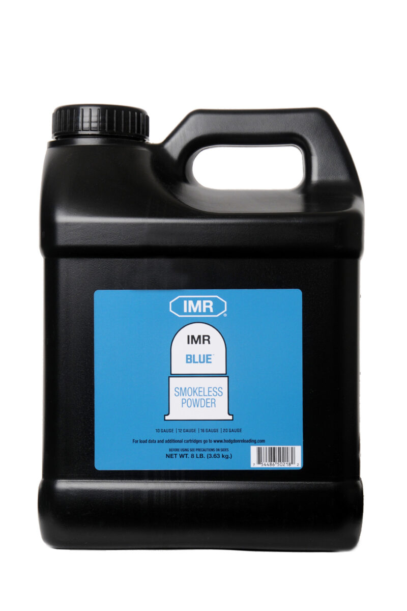 IMR Blue is one of a new IMR family of powders that have comparable burn speeds to competitor powders. This new IMR family uses new, modern technology to ensure the product is “green,” burns clean and, in most cases, results in more energy from each grain of powder. IMR powders are consistent in bulk densities from lot to lot, eliminating some of the variability inherent in other competitors. IMR Blue Smokeless Gun Powder