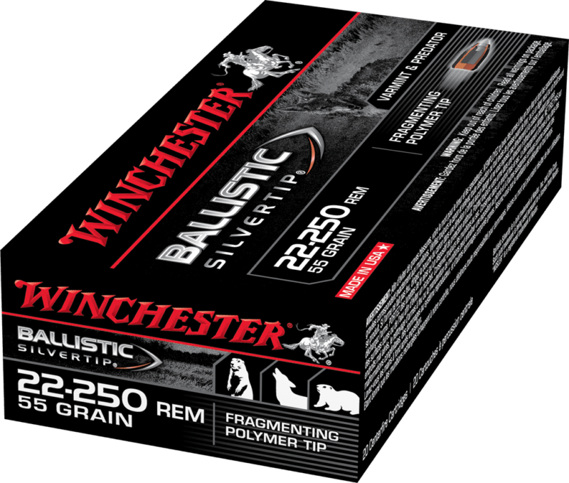 Winchester Ballistic Silvertip Varmint Ammunition 22-250 Remington 55 Grain Fragmenting Polymer Tip