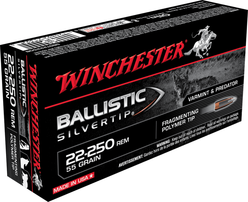 Winchester Ballistic Silvertip Varmint Ammunition 22-250 Remington 55 Grain Fragmenting Polymer Tip