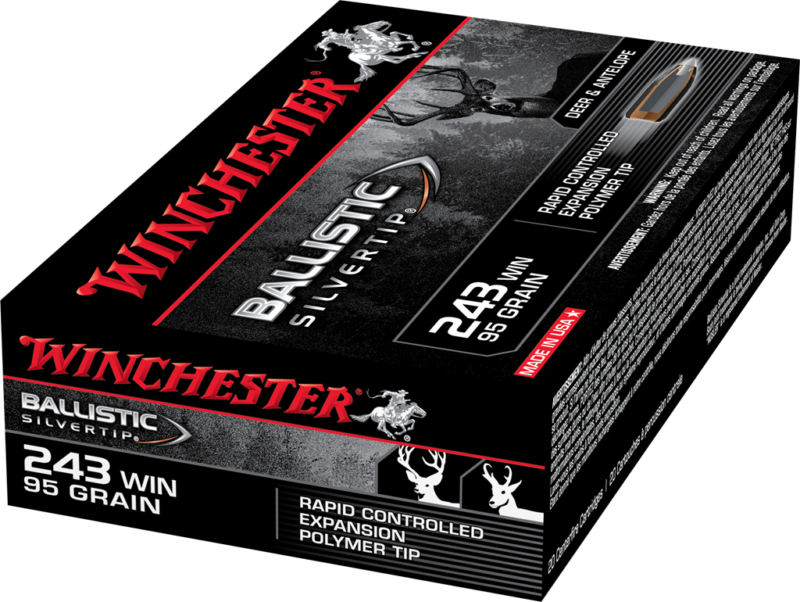 Winchester Ballistic Silvertip Ammunition 243 Winchester 95 Grain Rapid Controlled Expansion Polymer Tip Box of 20