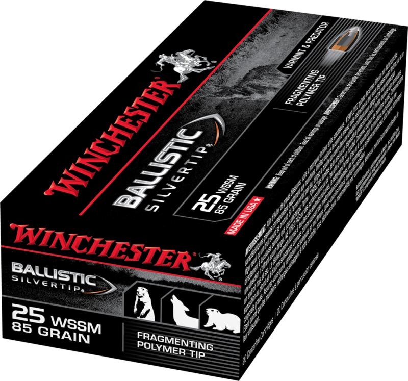 Winchester Ballistic Silvertip Varmint Ammunition 25 Winchester Super Short Magnum WSSM 85 Grain Fragmenting Polymer Tip