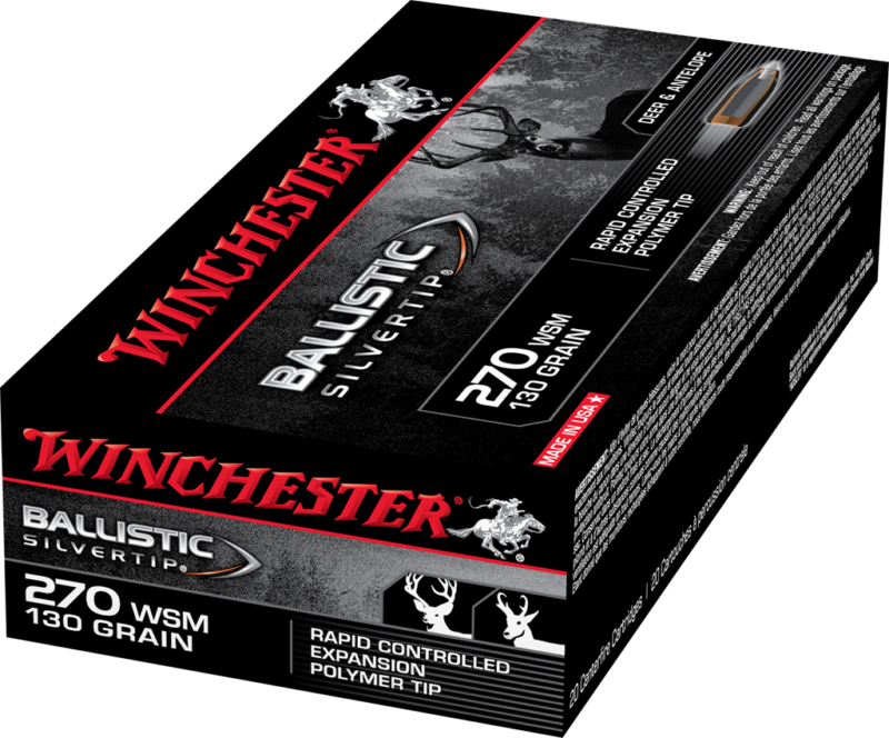 Winchester Ballistic Silvertip Ammunition 270 Winchester Short Magnum WSM 150 Grain Rapid Controlled Expansion Polymer Tip Box of 20