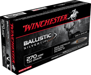 Winchester Ballistic Silvertip Ammunition 270 Winchester Short Magnum WSM 150 Grain Rapid Controlled Expansion Polymer Tip Box of 20