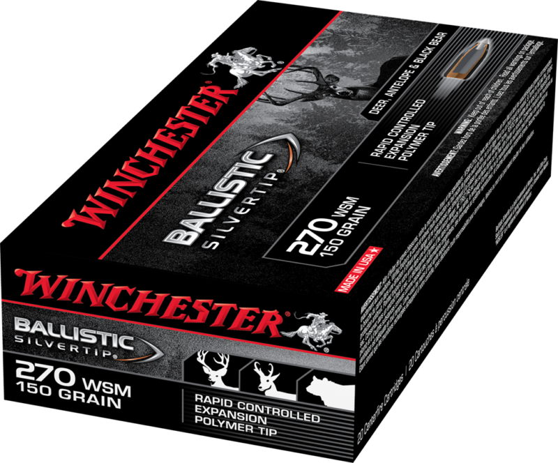 Winchester Ballistic Silvertip Ammunition 270 Winchester Short Magnum (WSM) 130 Grain Rapid Controlled Expansion Polymer Tip Box of 20