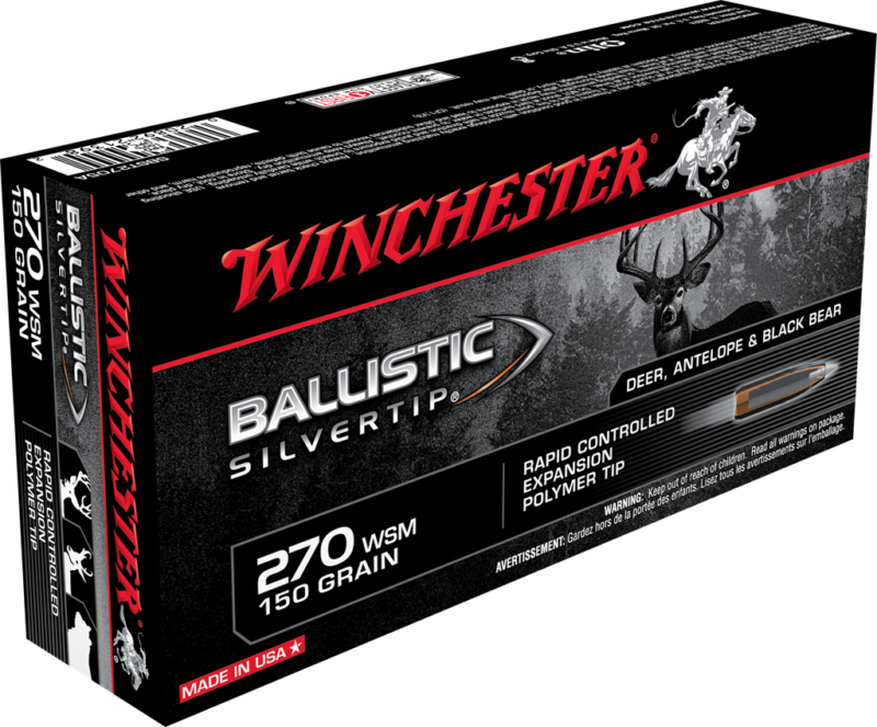 Winchester Ballistic Silvertip Ammunition 270 Winchester Short Magnum (WSM) 130 Grain Rapid Controlled Expansion Polymer Tip Box of 20