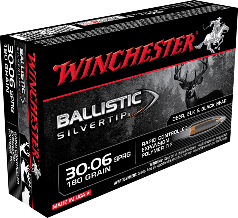 Winchester Ballistic Silvertip Ammunition 30-06 Springfield 180 Grain Rapid Controlled Expansion Polymer Tip Box of 20