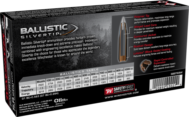 Winchester Ballistic Silvertip Ammunition 6.8 Western 170 Grain Polymer Tip Box of 20