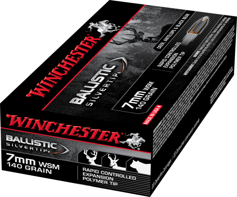 Winchester Ballistic Silvertip Ammunition 7mm Winchester Short Magnum WSM 140 Grain Rapid Controlled Expansion Polymer Tip Box of 20