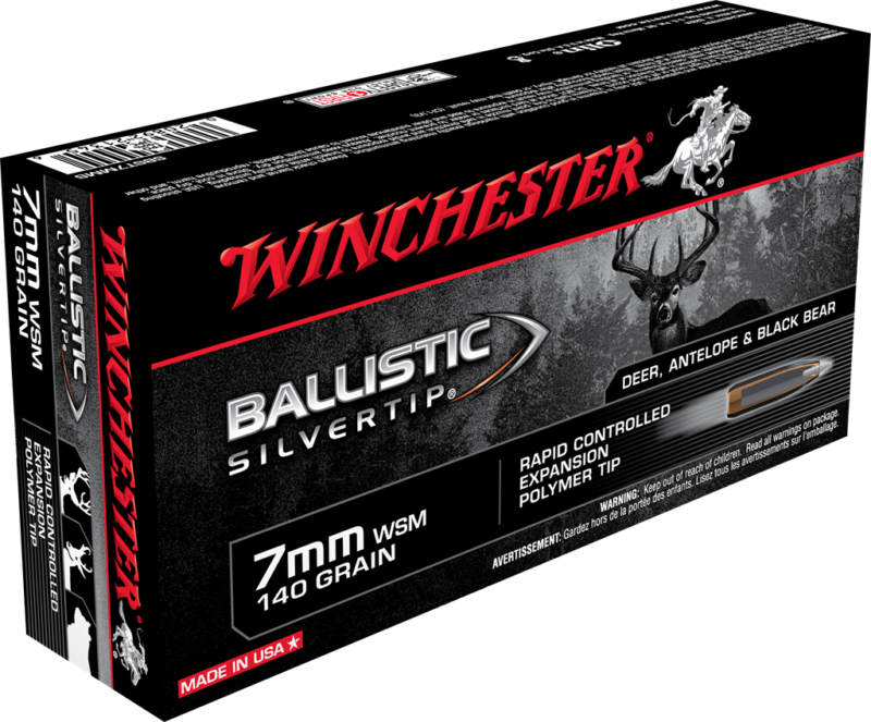 Winchester Ballistic Silvertip Ammunition 7mm Winchester Short Magnum WSM 140 Grain Rapid Controlled Expansion Polymer Tip Box of 20